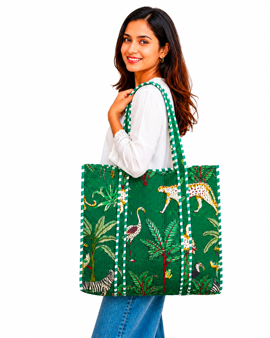Handmade Quilted Cotton Tote Bag With Matching Embroidery Clutch, Floral Shoulder Bag, Everyday Market Tote