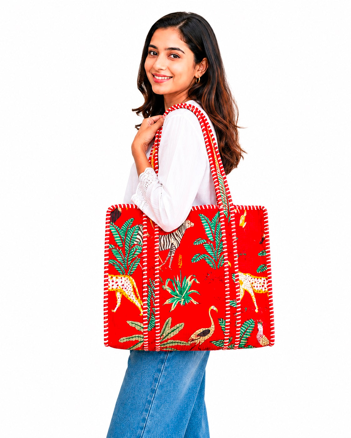 Handmade Set Of 2 Cotton Tote Bag Quilted Handbag, Boho Market Bag, Gift for Her