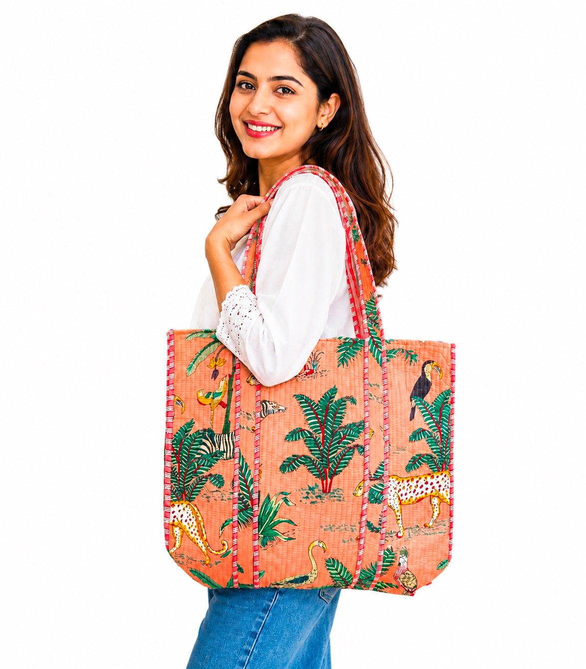 Floral Embroidered Quilted Tote Bag, Cotton Shoulder Bag With Matching Clutch Purse, Handmade Gift for Her