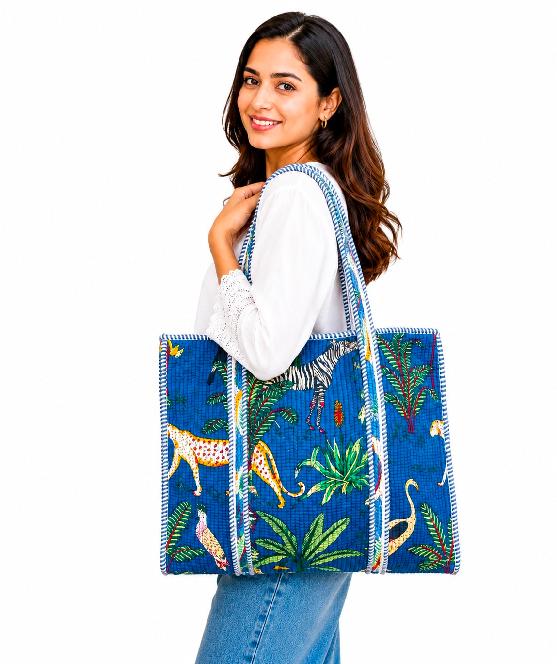 Handmade Quilted Tote Bag, Cotton Shoulder Bag With Matching Clutch Purse, Gift for Her Set Of 2