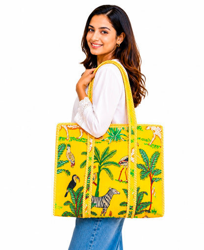 Quilted Cotton Tote & Embroidery Clutch Set, Handmade Floral Purse, Travel Bag, Eco Friendly Shopping Tote Set Of 2 Pc