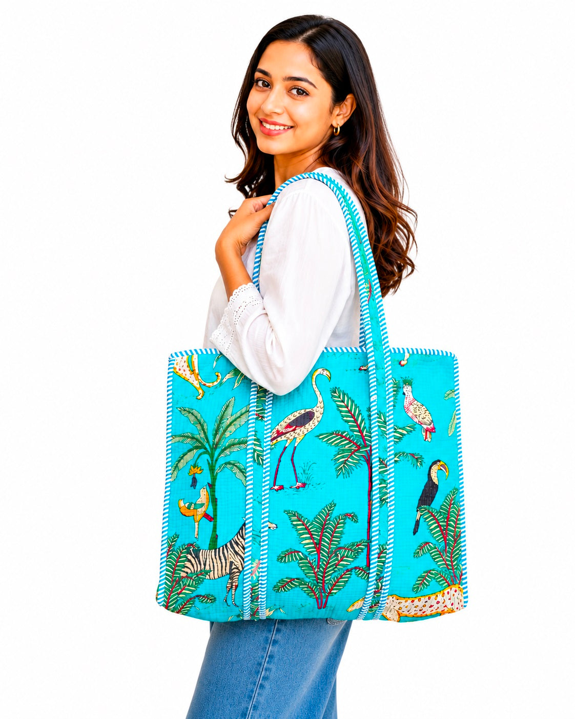 Handmade Quilted Cotton Tote Bag With Matching Embroidery Clutch, Floral Shoulder Bag, Everyday Market Tote Set Of 2 Pc