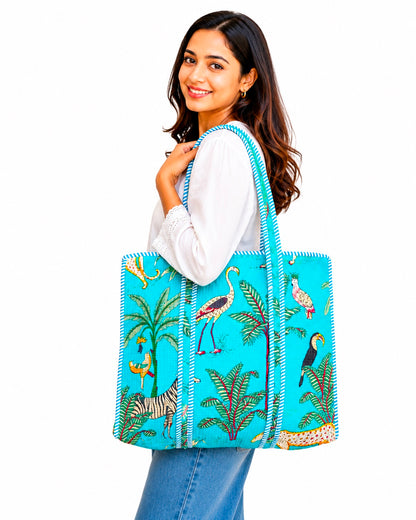 Quilted Cotton Tote & Embroidery Clutch Set, Handmade Floral Purse, Travel Bag, Eco Friendly Shopping Tote