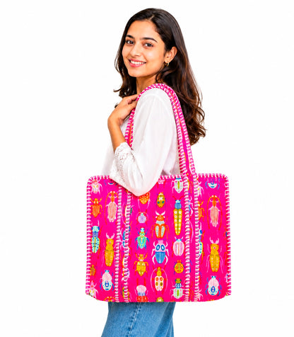 Boho Quilted Cotton Tote Bag, Embroidered Clutch Purse, Handmade Floral Carryall, Weekend Travel Bag Set Of 2 Pc