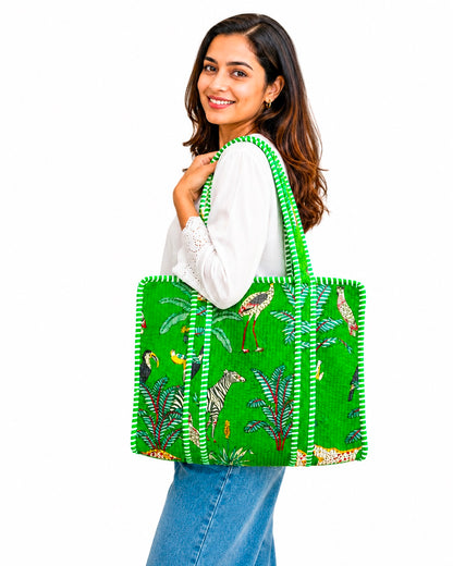 Print Quilted Cotton Tote Bag With Embroidered Clutch, Boho Shoulder Bag, Gift for Mom