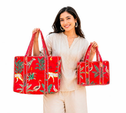 Handmade Set Of 2 Cotton Tote Bag Quilted Handbag, Boho Market Bag, Gift for Her