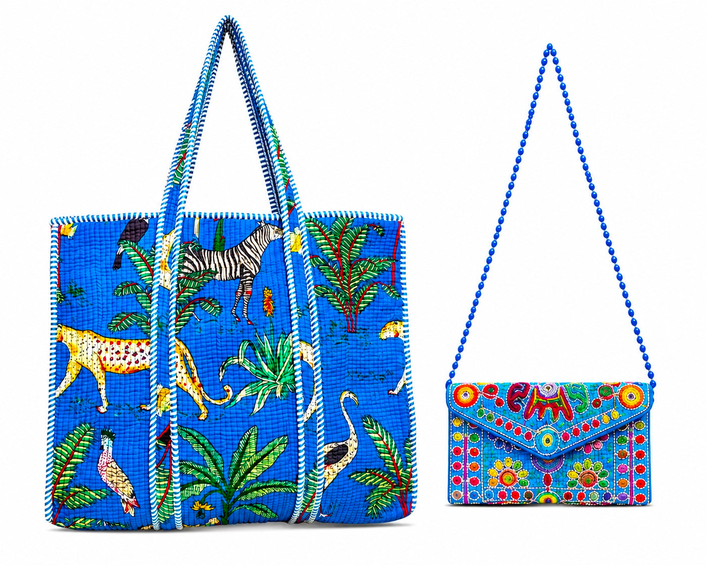 Handmade Quilted Tote Bag, Cotton Shoulder Bag With Matching Clutch Purse, Gift for Her Set Of 2 Pc