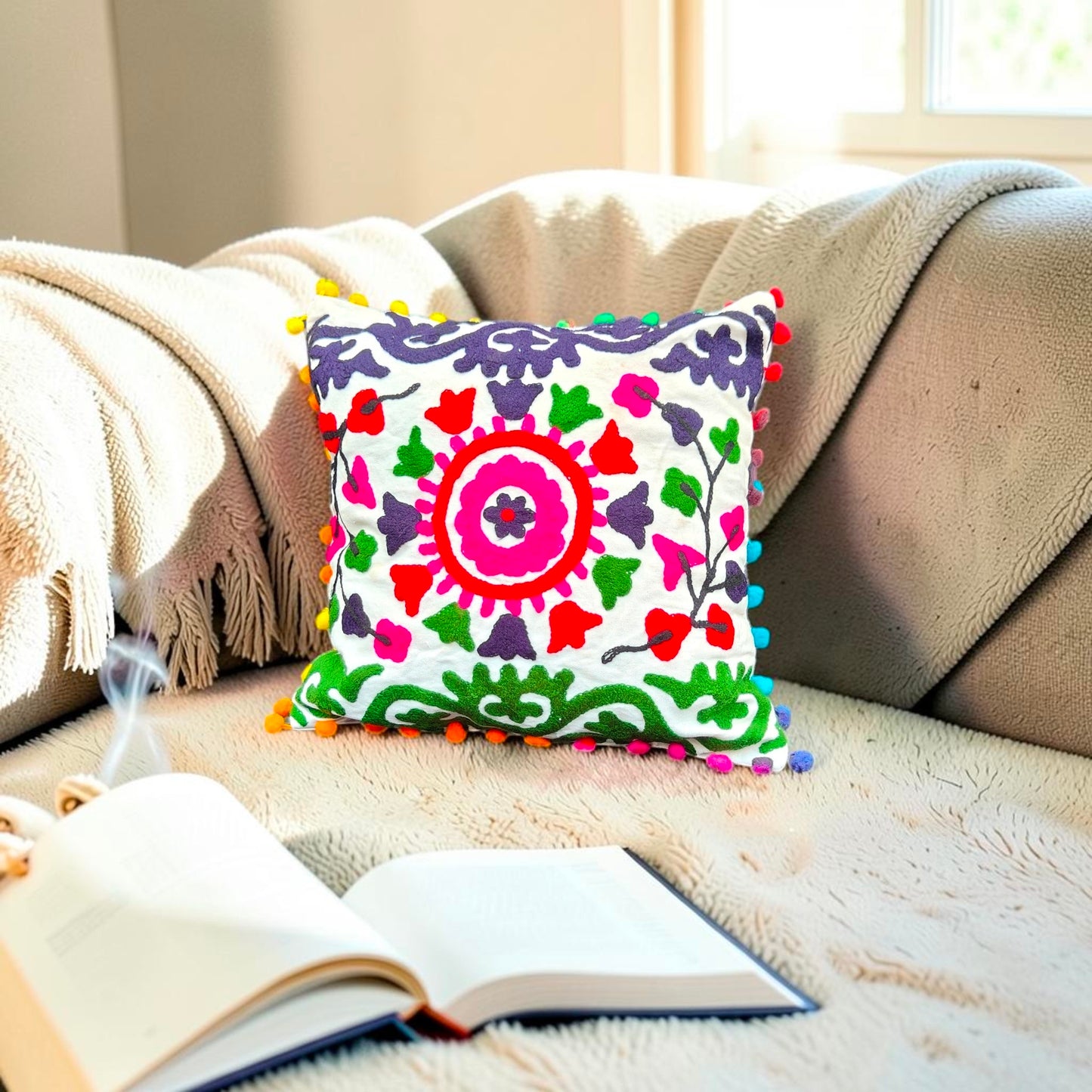 Embroidered Cotton Cushion Cover 16" X 16" Inch Pillow Cover Pack Of 2