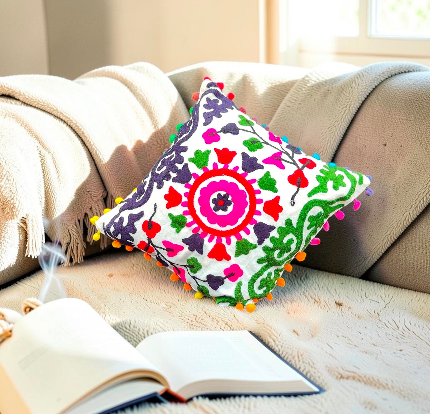 Embroidered Cotton Cushion Cover 16" X 16" Inch Pillow Cover Pack Of 2