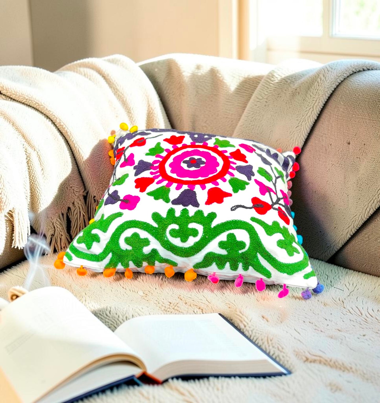Embroidered Cotton Cushion Cover 16" X 16" Inch Pillow Cover Pack Of 2