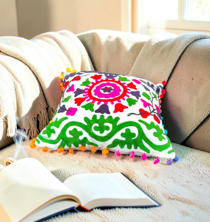 Embroidered Cotton Cushion Cover 16" X 16" Inch Pillow Cover Pack Of 2
