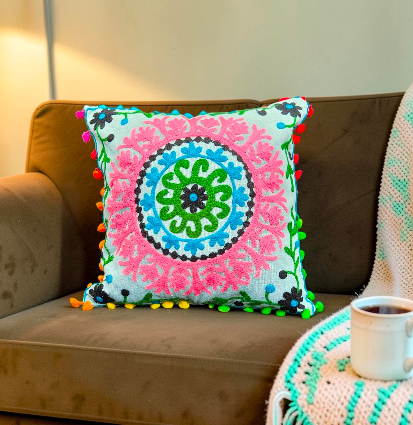 Decorative Hand Made Cotton Throw/Pillow Cushion Covers (16 X 16 Inches) Pack Of 2