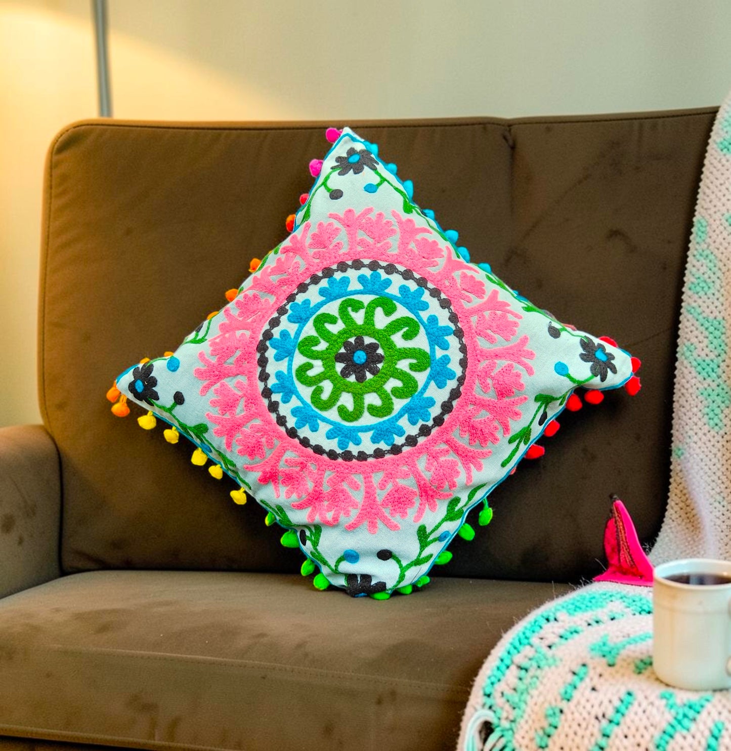 Decorative Hand Made Cotton Throw/Pillow Cushion Covers (16 X 16 Inches) Pack Of 2