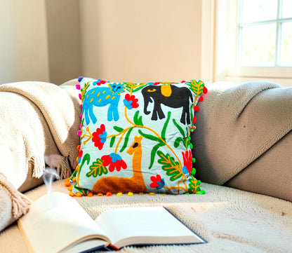 Embroidered Handmade Cushion Cover Cotton Sofa Decorative Cushion Pillow Cover Cushion Case 16" X 16" Inch Pack Of 2