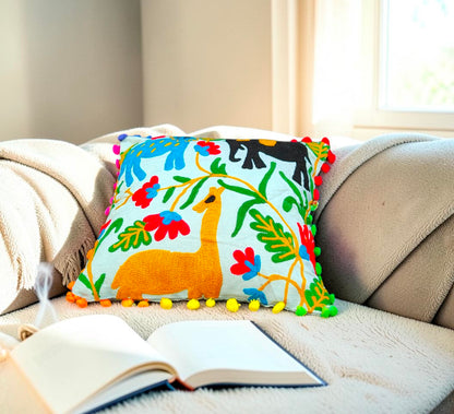 Embroidered Handmade Cushion Cover Cotton Sofa Decorative Cushion Pillow Cover Cushion Case 16" X 16" Inch Pack Of 2