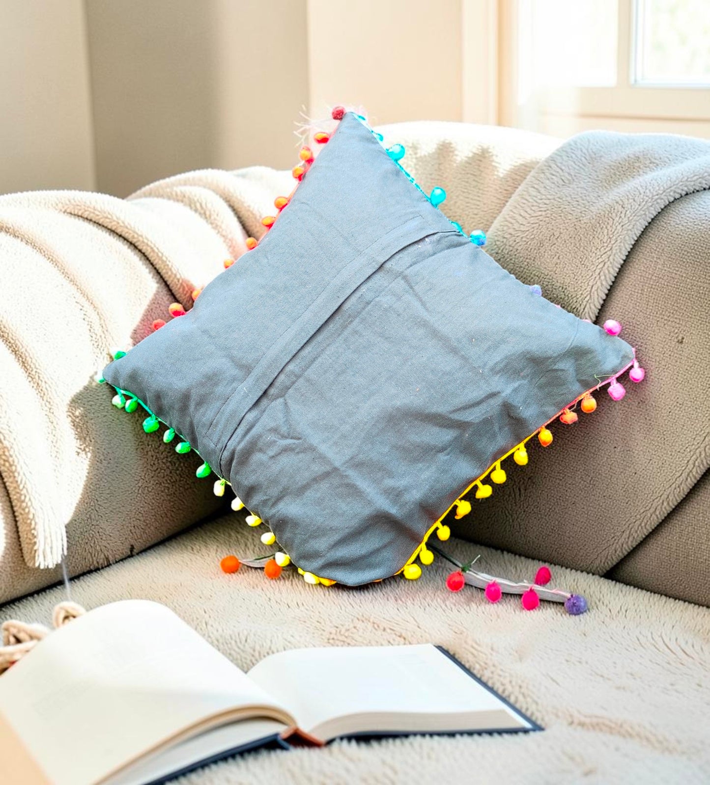 Embroidered Handmade Cotton Cushion Cover 16" X 16" Inch Pack Of 2