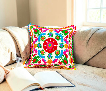 Handmade Suzani Pillow Cover 16x16 Inch Pillow Cover Cushion Covers Pack Of 2