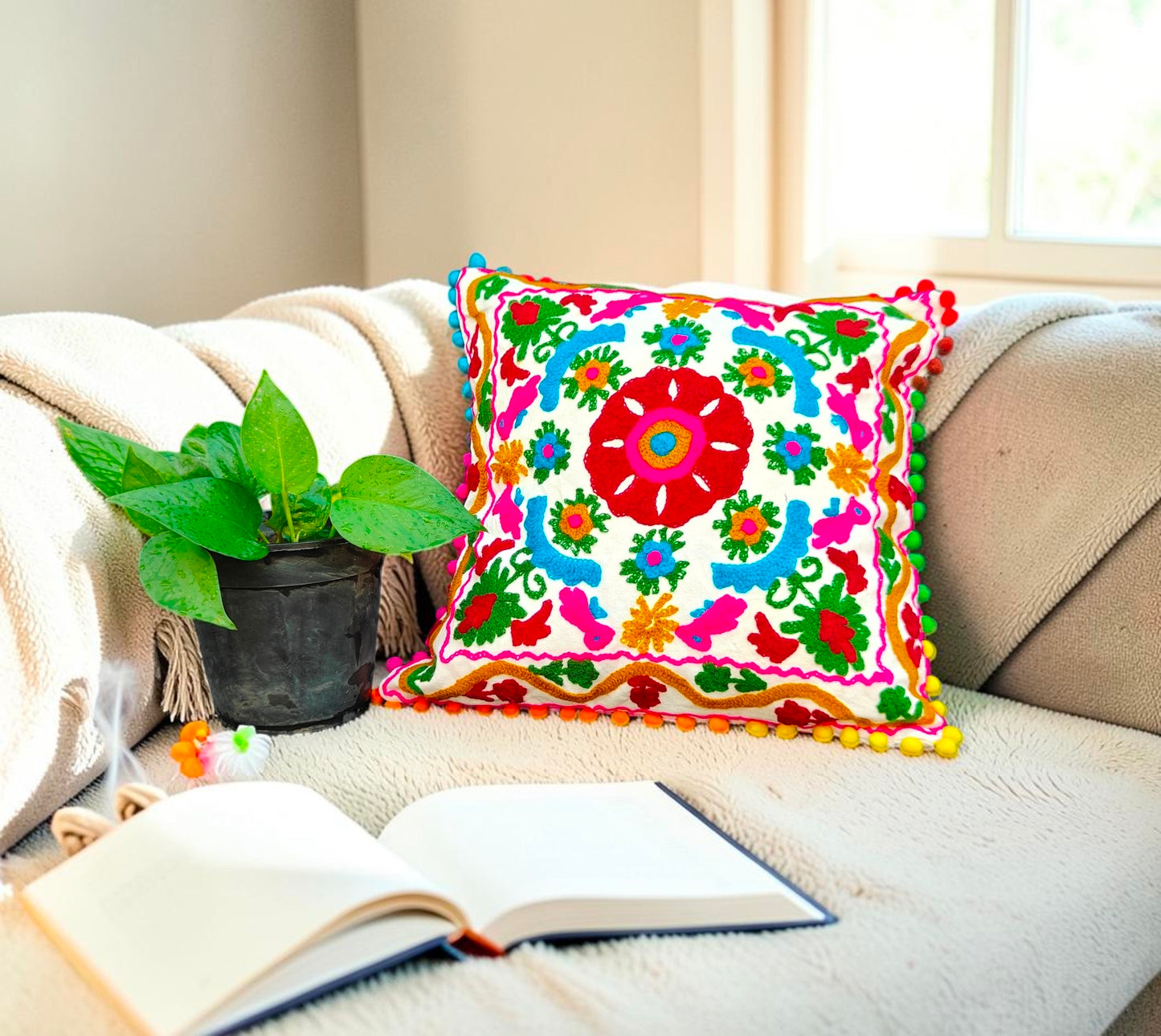 Handmade Suzani Pillow Cover 16x16 Inch Pillow Cover Cushion Covers Pack Of 2