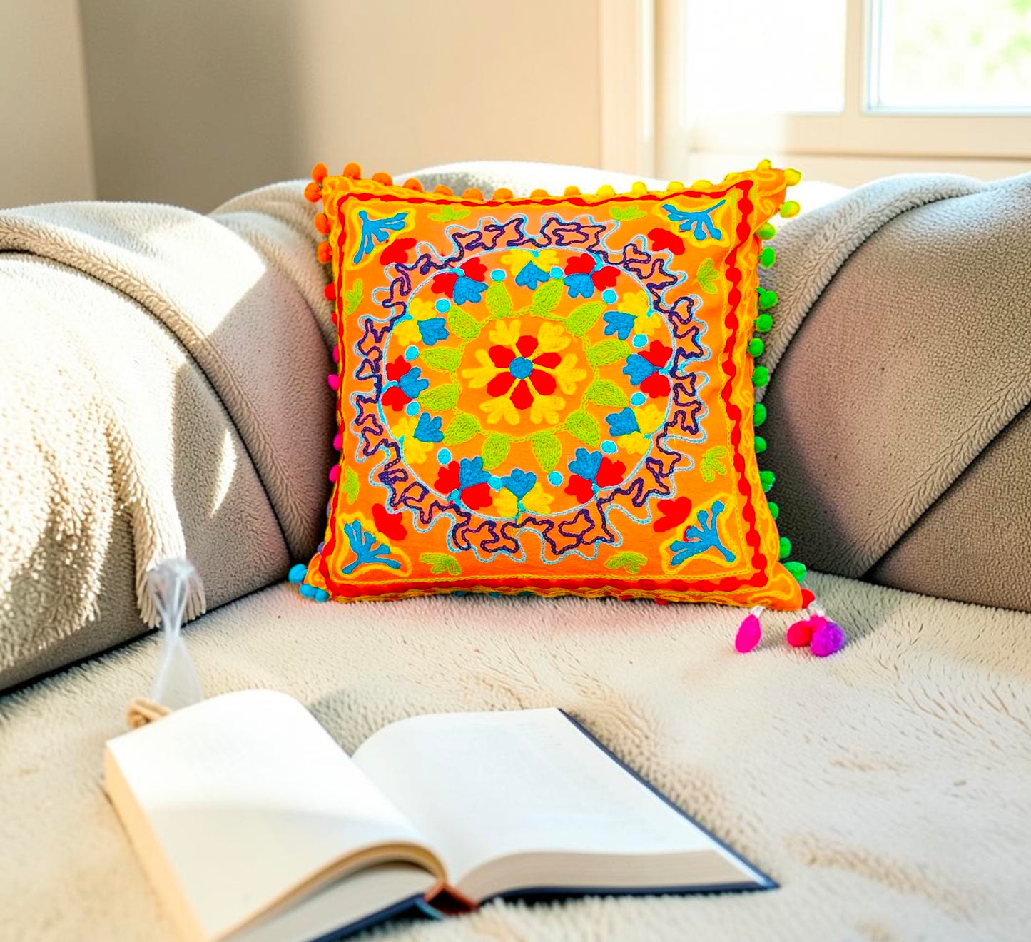 Embroidered Cushion Cover Cotton Sofa Decorative Cushion Pillow Cover Cushion Case 16" X 16" Inch Pack Of 2