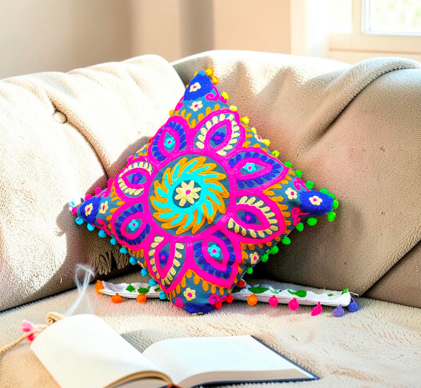Indian Handmade Cushion Cover Cotton Sofa Decorative Cushion Pillow Cover Cushion Case 16" X 16" Inch Pack Of 2