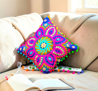 Indian Handmade Cushion Cover Cotton Sofa Decorative Cushion Pillow Cover Cushion Case 16" X 16" Inch Pack Of 2