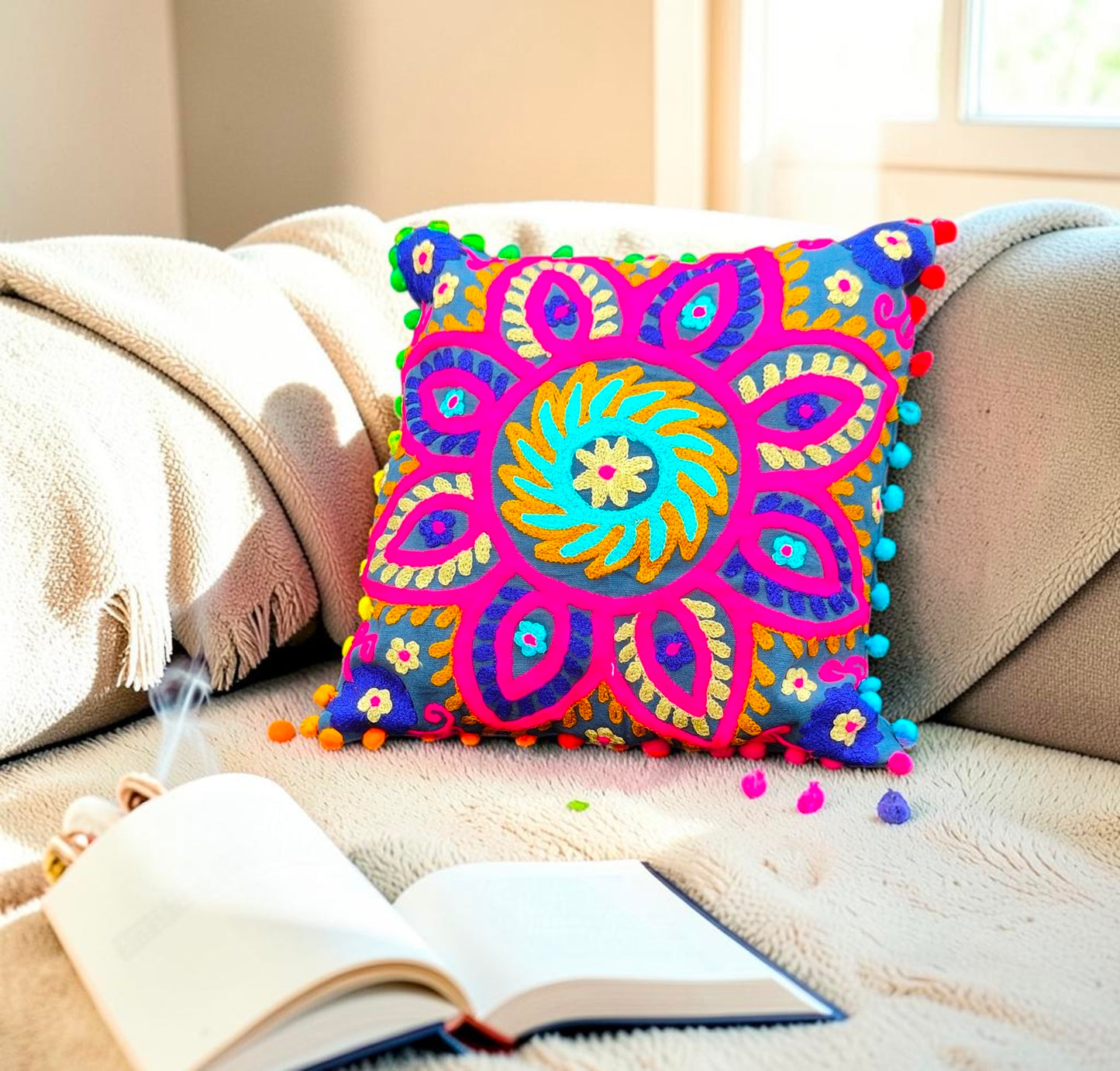 Indian Handmade Cushion Cover Cotton Sofa Decorative Cushion Pillow Cover Cushion Case 16" X 16" Inch Pack Of 2