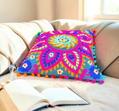 Indian Handmade Cushion Cover Cotton Sofa Decorative Cushion Pillow Cover Cushion Case 16" X 16" Inch Pack Of 2