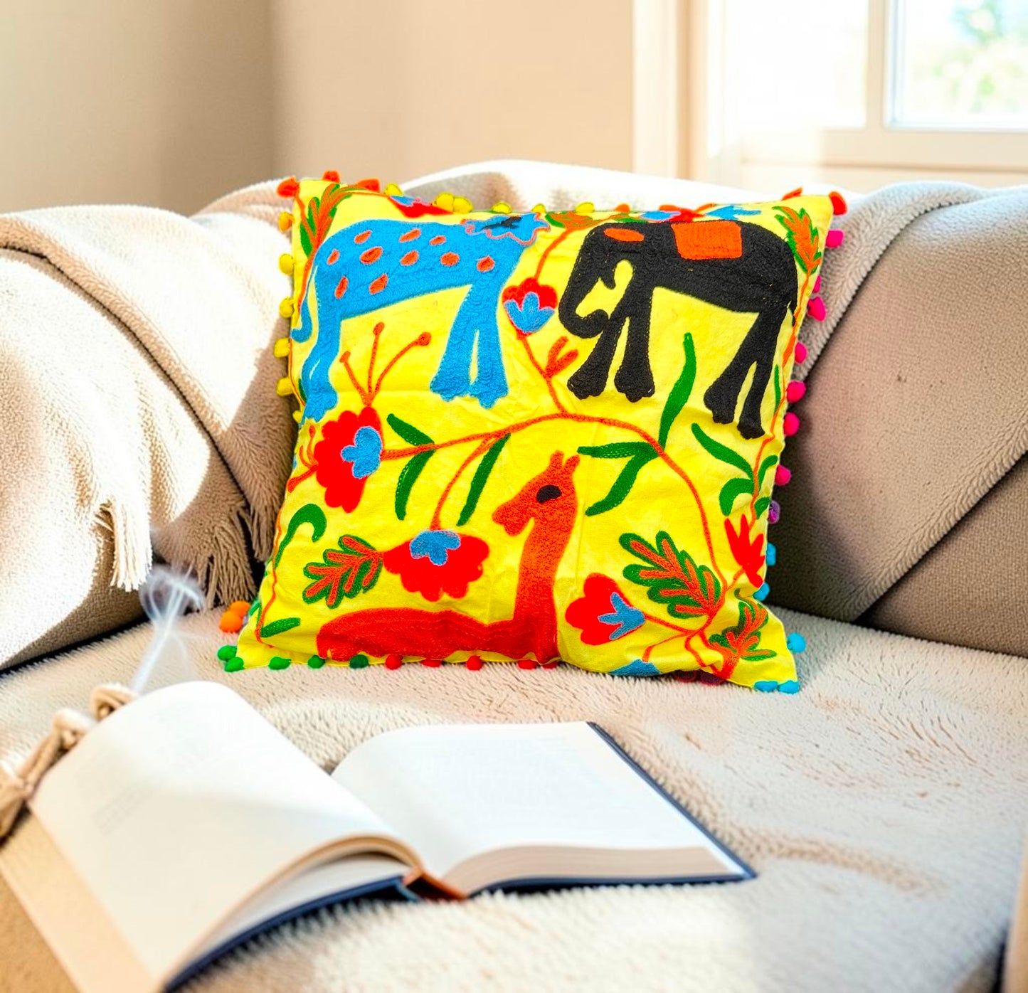 Handmade Cushion Cover Cotton Sofa Decorative Cushion Pillow Cover Cushion Case 16" X 16" Inch Pack Of 2