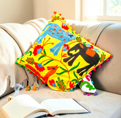 Handmade Cushion Cover Cotton Sofa Decorative Cushion Pillow Cover Cushion Case 16" X 16" Inch Pack Of 2