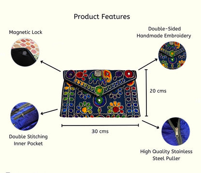 Indian Clutch Bags Sling Bags Cross Body Bags for Women Trendy Envelope Clutch 30X20 Cm