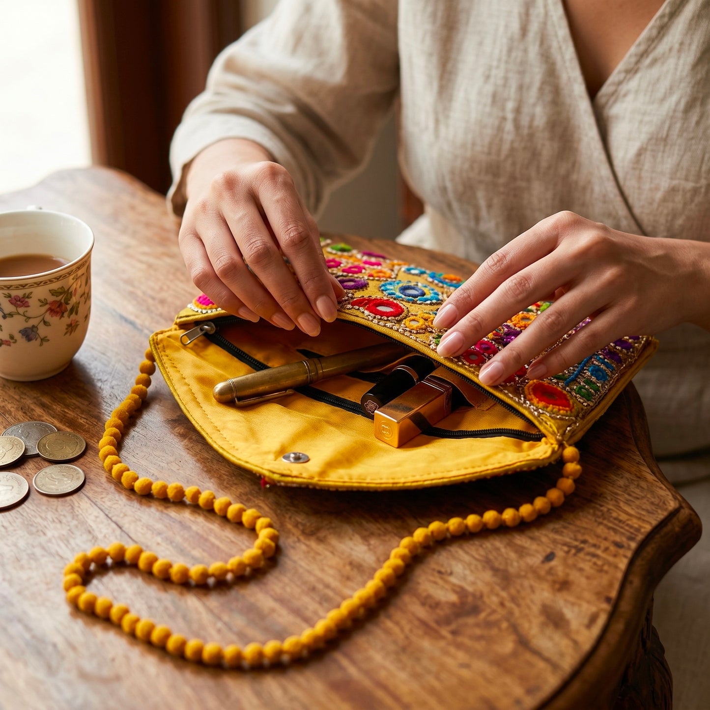 Print Quilted Cotton Tote Bag With Embroidered Clutch, Boho Shoulder Bag, Gift for Mom