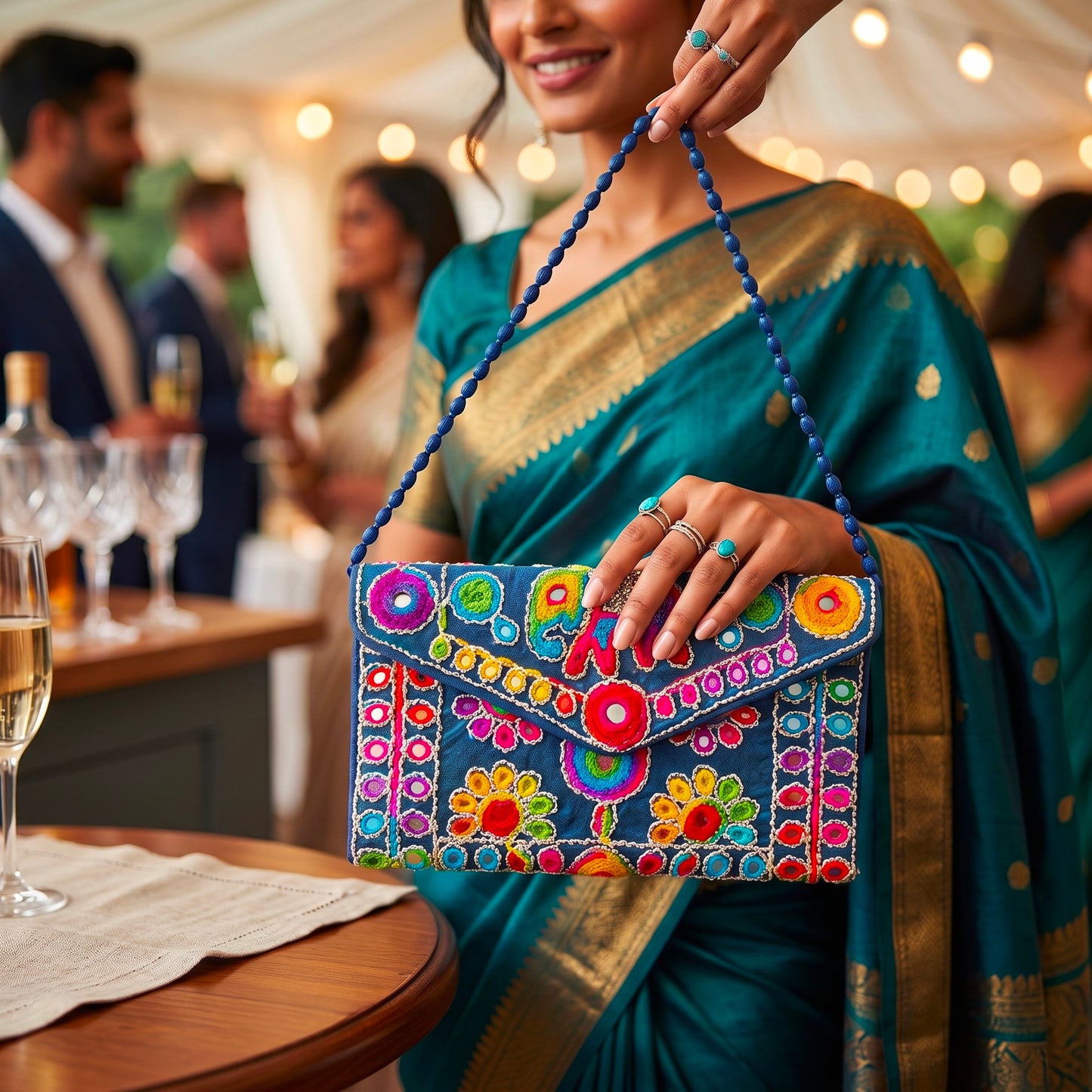 Designer Indian Clutch Purse, Handcrafted Embroidered Evening Bag for Women & Girls