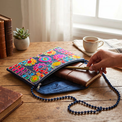 Handmade Quilted Tote Bag, Cotton Shoulder Bag With Matching Clutch Purse, Gift for Her Set Of 2 Pc