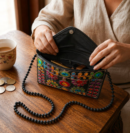 Floral Embroidered Quilted Tote Bag, Cotton Shoulder Bag With Matching Clutch Purse, Handmade Gift for Her