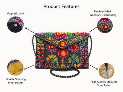 Boho Quilted Cotton Tote Bag, Embroidered Clutch Purse, Handmade Floral Carryall, Weekend Travel Bag Set Of 2 Pc