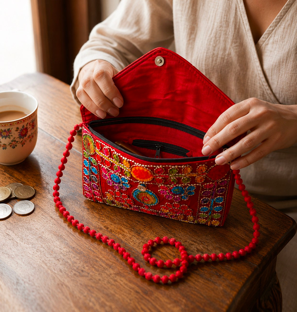 Quilted Cotton Tote & Embroidery Clutch Set, Handmade Floral Purse, Travel Bag, Eco Friendly Shopping Tote