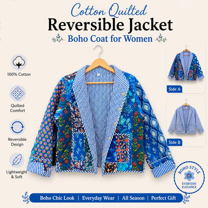 Handmade PatchworkCotton Quilted Women’s Jacket – Reversible Ethnic Winter Wear