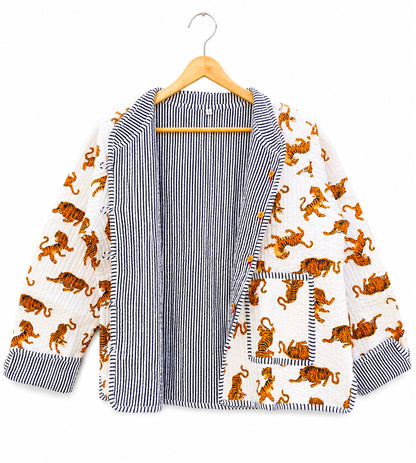 Hand Printed Cotton Quilted Women’s Jacket – Reversible Ethnic Winter Wear