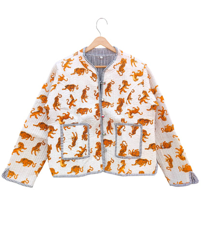 Women’s Quilted Cotton Jacket – Traditional Block Printed Reversible Design