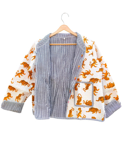 Women’s Quilted Cotton Jacket – Traditional Block Printed Reversible Design