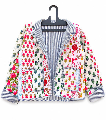 Patchwork Hand Block Printed Cotton Quilted Women’s Jacket – Reversible Ethnic Winter Wear