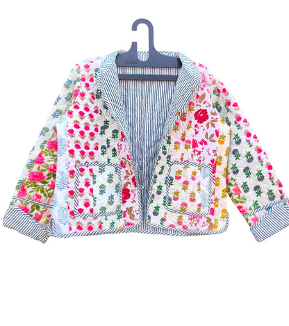 Patchwork Hand Block Printed Cotton Quilted Women’s Jacket – Reversible Ethnic Winter Wear
