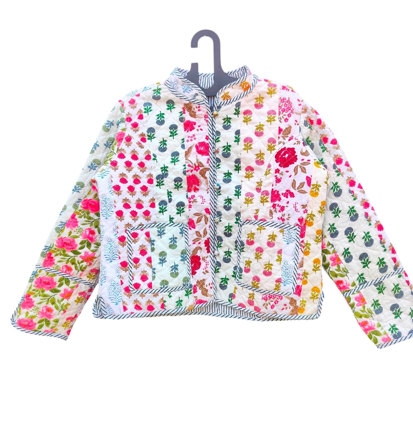 Patchwork Hand Block Printed Cotton Quilted Women’s Jacket – Reversible Ethnic Winter Wear