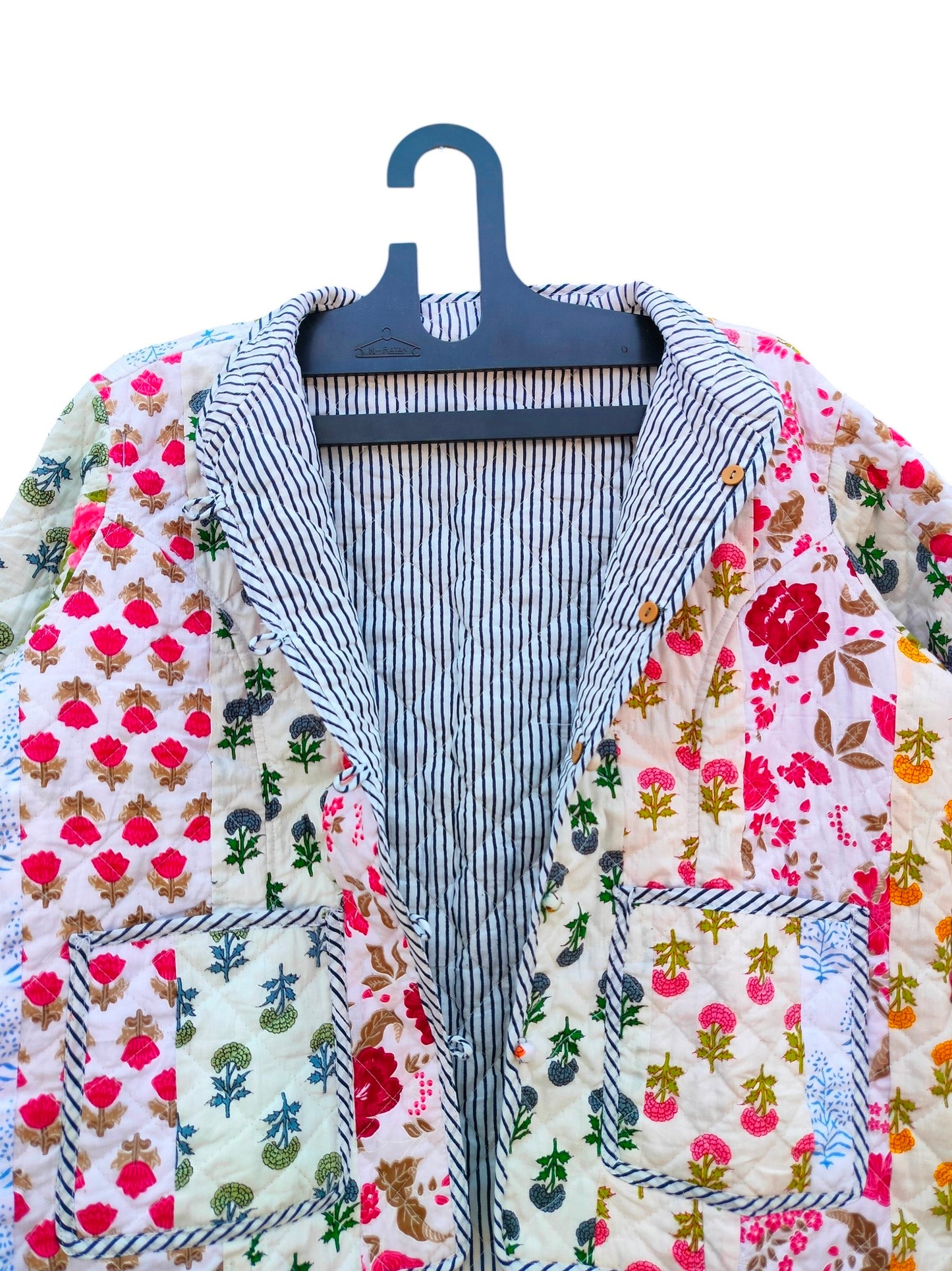 Patchwork Hand Block Printed Cotton Quilted Women’s Jacket – Reversible Ethnic Winter Wear