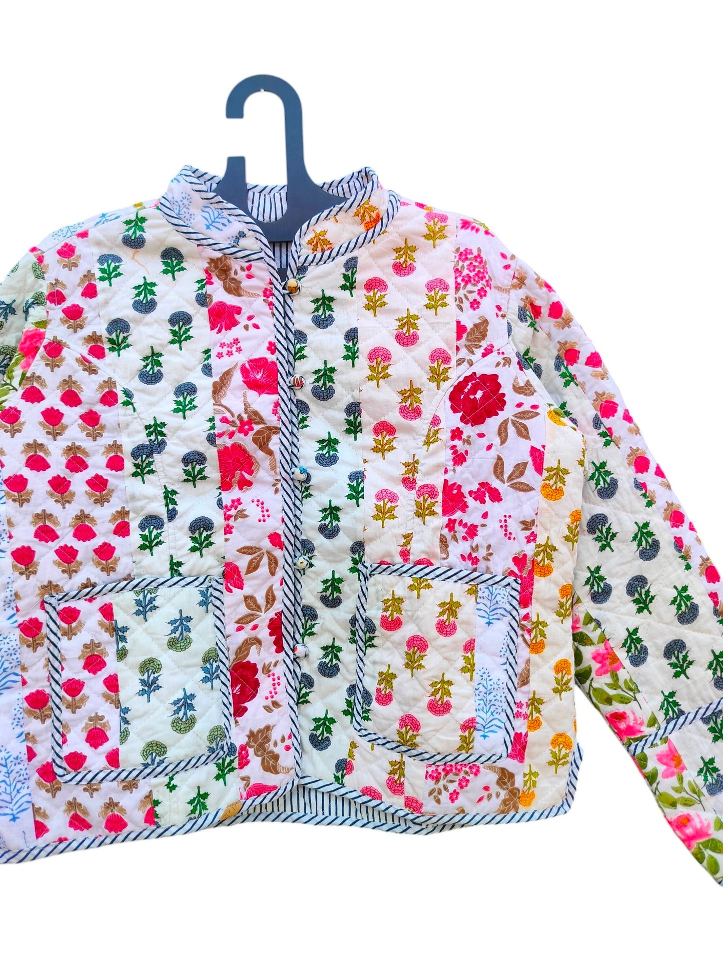 Patchwork Hand Block Printed Cotton Quilted Women’s Jacket – Reversible Ethnic Winter Wear