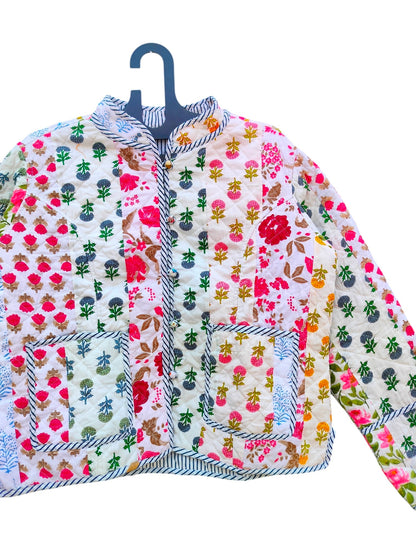 Patchwork Hand Block Printed Cotton Quilted Women’s Jacket – Reversible Ethnic Winter Wear