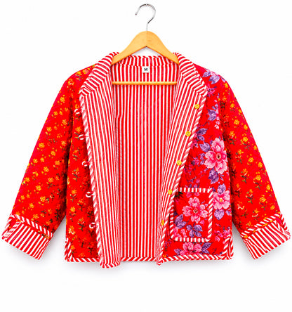 Patchwork Hand Block Print Quilted Jacket – Pure Cotton Winter Wear
