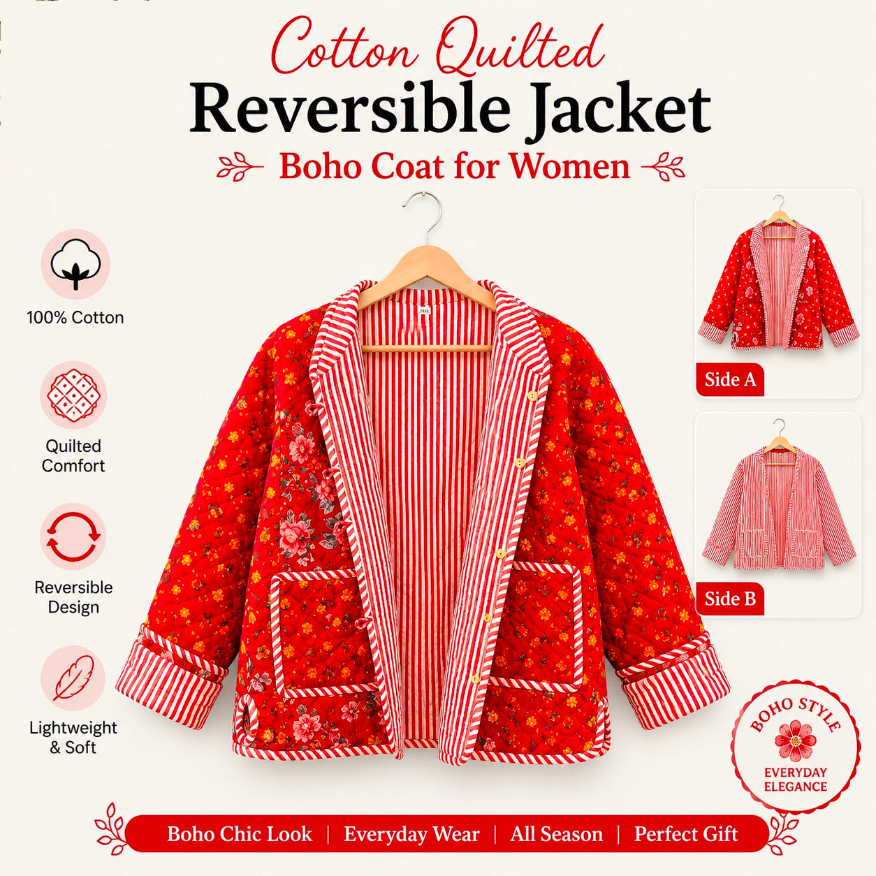 Patchwork Hand Block Print Quilted Jacket – Pure Cotton Winter Wear