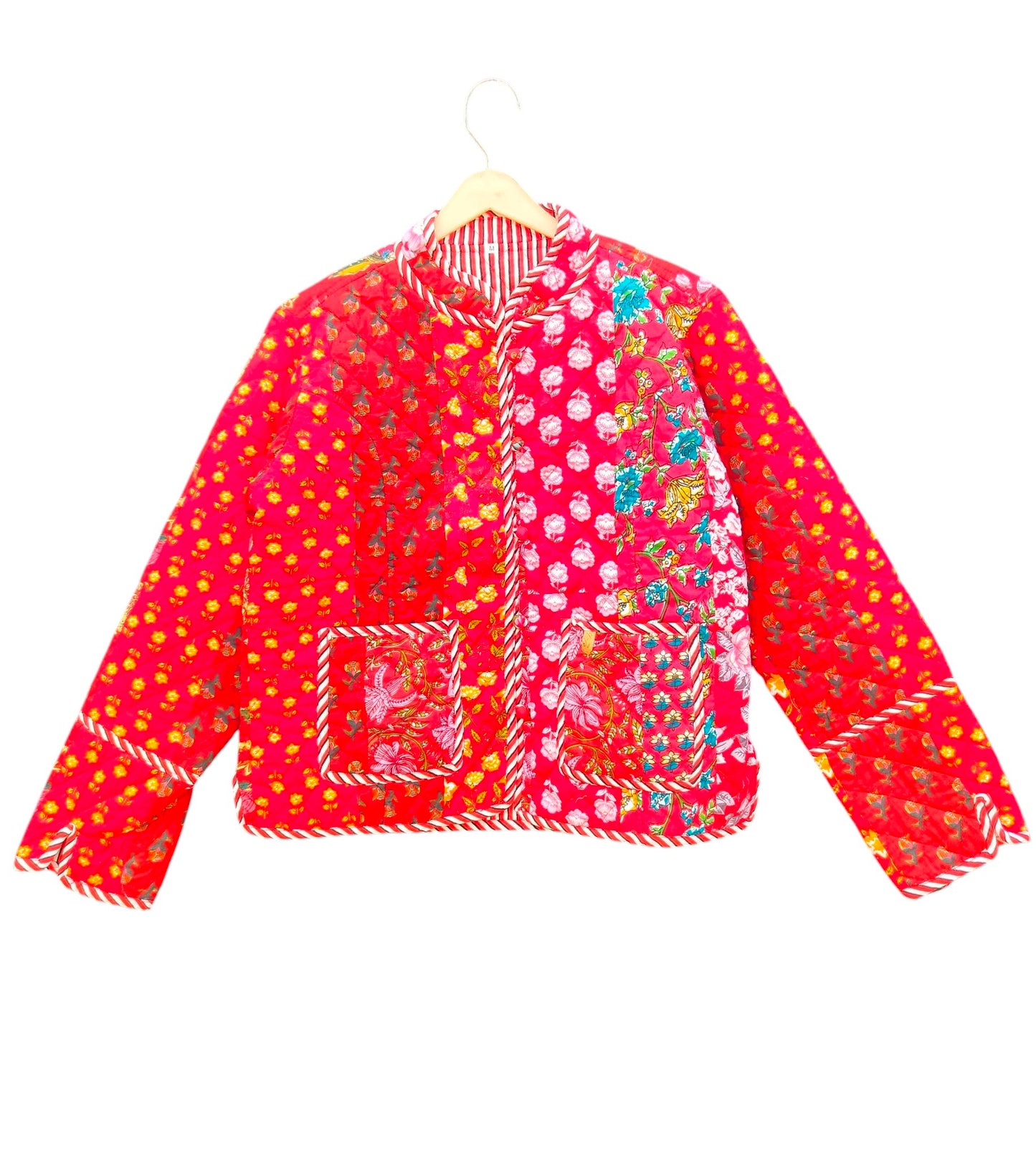 Patchwork Hand Block Print Quilted Jacket – Pure Cotton Winter Wear