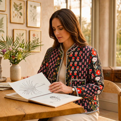 Patchwork Floral Hand Block Print Quilted Jacket – Pure Cotton Winter Wear
